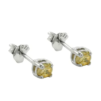 Produktbild von Ohrstecker Ohrring 3x3mm Glasstein rhodiniert gelb-citrin Glas 925 silber 3mm