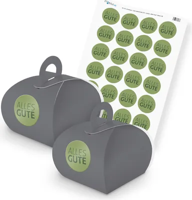 Produktbild von itenga SET Alles GUTE (Motiv 20) 24x Geschenkschachtel mit Griff grau + Stickerb
