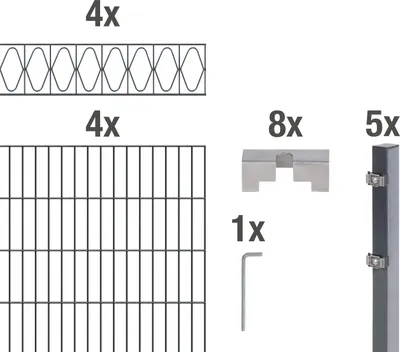 Produktbild von Alberts Doppelstabmattenzaun Eleganz, Höhe 160 cm, Länge 8 m, 2 m Matte, anthrazit, zum Einbetonieren