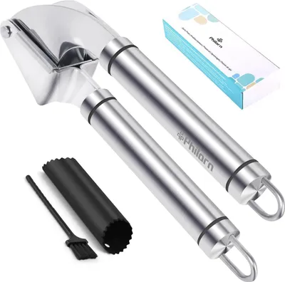 Produktbild von Knoblauchpresse Edelstahl Profi Premium Garlic Press Reinigungsbürsten - Stark & Strapazierfähig - Spülmaschinenfest