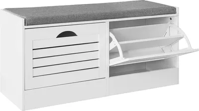 Image de SoBuy Banc à chaussures Rangement pour chaussures Coffre à chaussures avec siège Coffre à chaussures 2 abattants avec compartiment à chaussures Blanc
