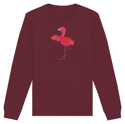Produktbild von Mr. & Mrs. Panda Bio Pullover Flamingo Yoga Größe L - Burgundy - Geschenk, Pulli, Yogi, Nachhaltiger, Sweater, Baum, Sweatshirt, Vogel, Rundhals, Urlaub, Achtsamkeit