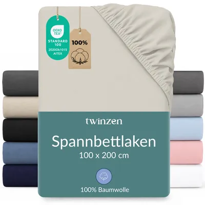 Obrázek produktu pro Bavlněné povlečení na matraci Twinzen, rozměr 100x200 cm, barva béžová, výška matrace 30 cm