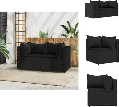 Image de vidaXL Canapé d'angle de jardin avec coussins 2 pcs. noir poly rotin - Canapés de jardin