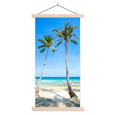 Produktbild von MuchoWow® Textilposter Palme - Sommer - Tropisch 60x120 cm mit holzfarbenen Rahmen - Holz