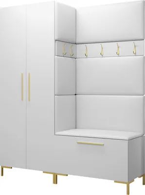 Produktbild von MIRJAN24 Garderoben-Set Zilion I, Garderobe mit 4 Stück Gepolstertes Wandpaneel Pag 84x42 und 3 Stück 42x42 (Weiß + Gold, Soft 017)