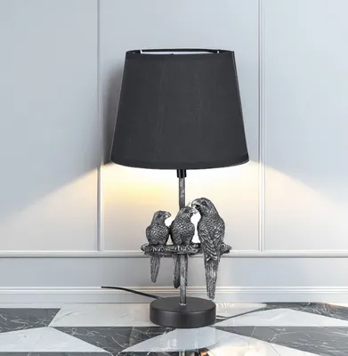 Produktbild von Formano Antik-silberfarbene Papageienlampe mit schwarzem Stoffschirm - 42cm Deko