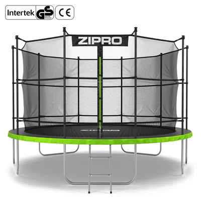Produktbild von ZIPRO Trampolin Jump Pro IN | 12FT Ø 374 cm | Gartentrampolin Kindertrampolin Komplett-Set inkl. Innennetz, Leiter & Randabdeckung, Outdoor, Grün