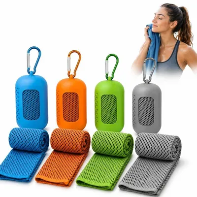 Immagine prodotto di Set di 4 asciugamani rinfrescanti, con custodia in silicone, dimensioni 30x80 cm, in poliestere