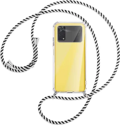 Produktbild von Handykette Backcover-Schutzhülle mit Band (Metall silberfarben) für Xiaomi Poco M4 Pro 4G - schwarz/weiß gestreift