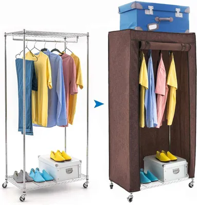 Productafbeelding van Art moon Buffalo Kledingrek voor zware belasting op wielen - 70 kg - Open kledingkast en 2 planken - Mobiele kledingkast