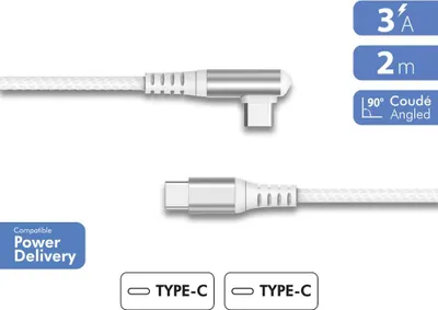 Image de CBL Coudé Renforce C/C 2m 3A PD60W Blanc Recycle