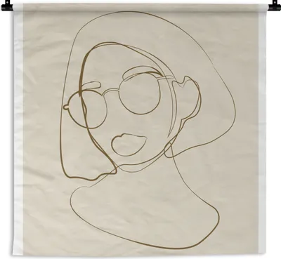Produktbild von MuchoWow® Wandteppich Wandbehang Frau - Linienkunst - Minimalismus 60x60 cm Tapisserie Dekoration Wandtuch - Dekorationen - Wand Decke