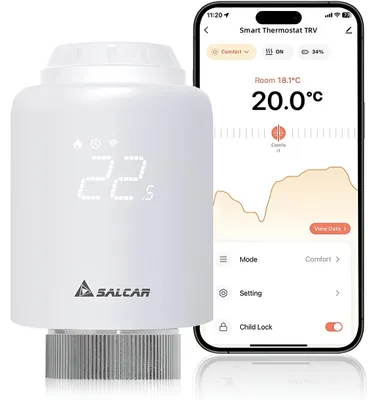 Obrázok produktu pre Termostatická hlavica WiFi Tuya Alexa Google set 3 ks SALCAR TRV603.