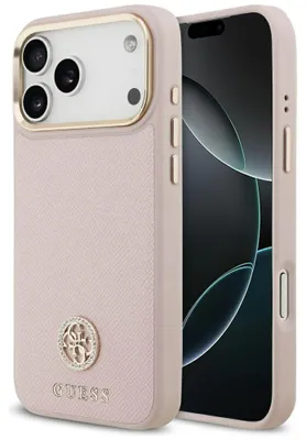 Zdjęcie produktu dla Etui Guess Grained Strass Logo Magsafe Na Iphone 17 Pro - Różowe
