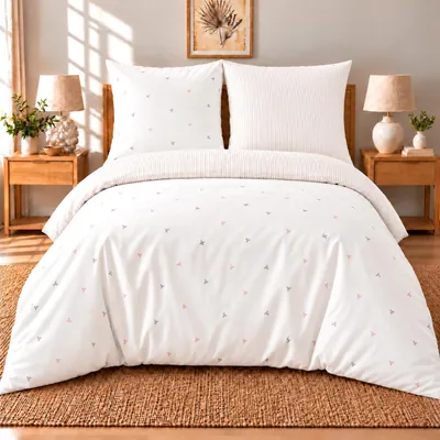 Produktbild von Buymax Bettwäsche 200x200 cm 3-teiliges Set, 1 Bettbezug 200x200 cm und 2 Kissenbezüge 80x80 cm, 100% Baumwolle Renforcé, Weiß mit Schleifenmuster und Reißverschluss