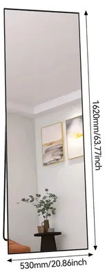 Image de Miroir de pleine longueur – Miroir sur pied ou mural – 162 x 53 cm – Verre HD – Style moderne et minimaliste – Idéal pour l'entrée et la chambre à coucher – Noir
