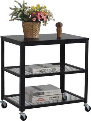 Immagine prodotto di Carrello con 3 ripiani - Ruote - 61x60x40 cm - Nero - Adatto per cucina e soggiorno