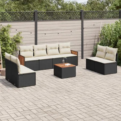 Produktbild von Design 9-tlg. Garten-Sofagarnitur mit Kissen Schwarz Poly Rattan, Gartenmöbel-Sets 2024 Neu