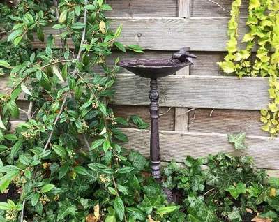 Produktbild von Vogeltränke auf Fuß mit Vogel Vogelbad Futterschale Gusseisen Antik-Stil Braun