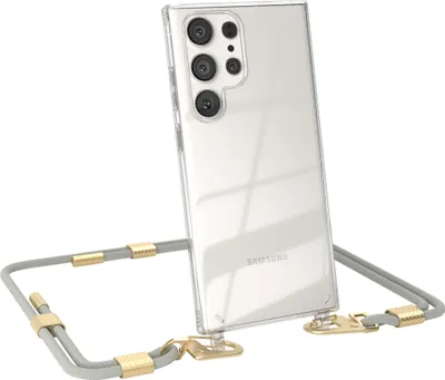 Produktbild von EAZY CASE Handykette für Samsung Galaxy S23 Ultra, Transparente Silikonhülle mit Band, Clear Case, abnehmbar in  Beige