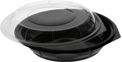 Produktbild von 105 Salatschalen, PET 800 ml Ø 22,1 cm · 6,2 cm schwarz Snap It mit Deckel PET glasklar