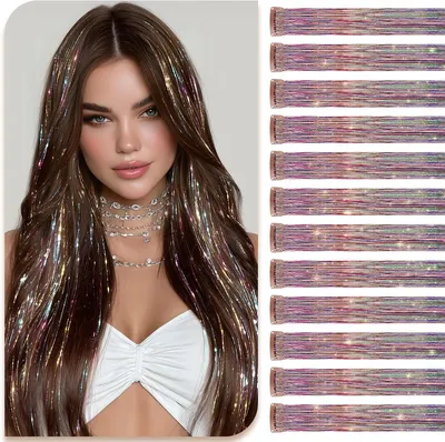 Image de Pinces à cheveux, 12 pièces, 50 cm, mèches brillantes pour les cheveux