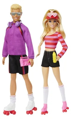 Produktbild von Barbie Fashionistas Set mit 2 Puppen und 6 Accessoires (mit Rollschuhen)