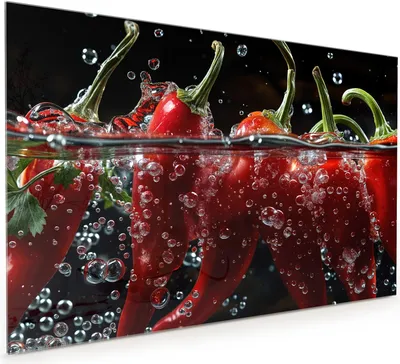 Produktbild von Küchenrückwand Spritzschutz Glas mit Motiv Paprika im Wasser 40 x 40 cm