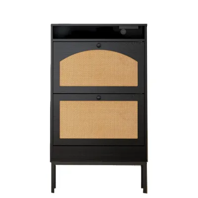 Produktbild von Schuhschrank 59x22.5x103.5 cm Schwarz Melamin Spanplatte Modern Platzsparend Praktisch Flur Wohnzimmer