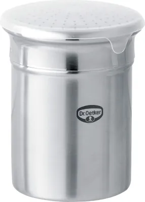 Produktbild von Dr. Oetker Puderzuckerstreuer fein, Küchenhelfer aus hochwertigem Edelstahl, zum dekorativen und schnellen Bestäuben, großes Füllvolumen, inklusive Schutzdeckel, (Farbe: silber)