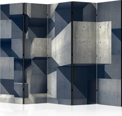 Produktbild von Akusticher Raumteiler Betonoptik Foto Paravent 225x172 cm beidseitig auf Vlies-Leinwand bedruckt Akustikschaum Trennwand Spanische Wand Sichtschutz Home Office Beton Steinoptik 3D f-A-0193-z-c