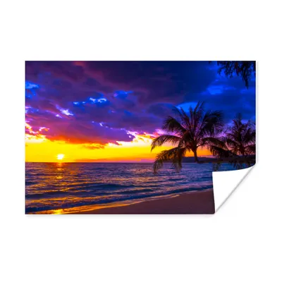 Produktbild von MuchoWow® Poster Palme - Lila - Sonnenuntergang - Strand - Meer 180x120 cm - Fotoplakat