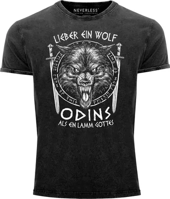 Produktbild von Herren Vintage Shirt Lieber ein Wolf Odins als ein Lamm Gottes T-Shirt Aufdruck nordische Mythologie Wikinger Neverless® schwarz S
