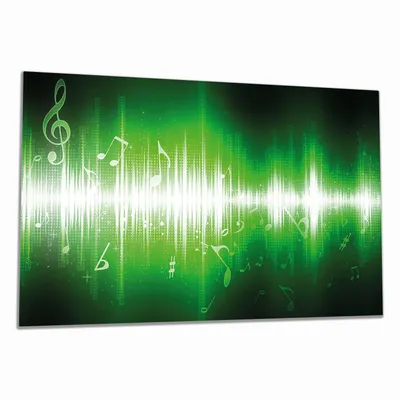 Produktbild von Wallario Herdabdeckplatte aus Glas, Größe 90 x 52 cm 1-teilig, Motiv Grüne Noten der Musik
