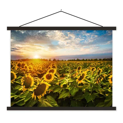Produktbild von MuchoWow® Textilposter Blumen - Sonnenblume - Himmel 150x113 cm mit holzfarbenen Rahmen - Poster