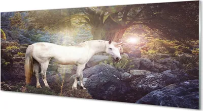 Produktbild von Glasbilder 125x50 Wandkunst im Wald Einhorn