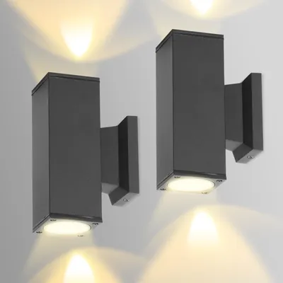 Productafbeelding van Aigostar LED wandlamp, binnen/buiten, waterdichte LED buitenwandlamp, GU10 wandlampen voor woonkamer, slaapkamer, terras, tuin, hal, balkon, 2 stuks (zonder lamp). – Zwart