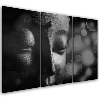 Produktbild von Triptychon auf leinwand religiös - schwarz und weiß 60x40 cm Feeby grau wandbild bereit zum aufhängen