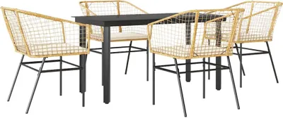 Imagen del producto de vidaXL Juego de mesa de jardín de 5 piezas con cojines, color marrón, fabricado en ratán sintético, con tablero de vidrio