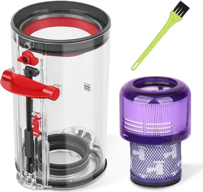 A clear product shot of vacuum cleaner parts and accessories on a white background.