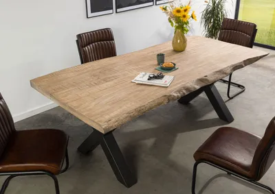Produktbild von MASSIVMOEBEL24 Baumtisch Mango 240x100x77 beige lackiert / X-Beine anthrazit matt FREEFORM 5