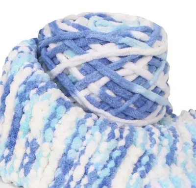 Immagine prodotto di Filato per maglieria, 90 grammi, spesso, in poliestere ed Spandex, colore blu, bianco e verde