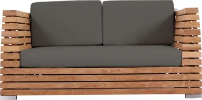 Image de Canapé d'angle en teck pour 2 personnes, modèle Picardie, en bois massif, résistant aux intempéries, avec coussins de siège
