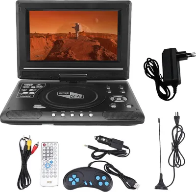 Produktbild von Tragbarer DVD-Player mit zwei Lautsprechern Antenne Schwenkbarer Bildschirm Fernbedienung Auto-DVD-Player Unterstützung USB-Eingang AV-Ausgang Mehrere Disc-Formate EU-Stecker