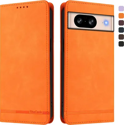 Produktbild von Hülle für Google Pixel 8, Retro Kunstleder Ständer Klapphülle mit Kartenfächer und Magnetische Orange