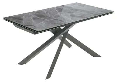 Productafbeelding van Uitschuifbare eettafel 160–240 x 90 cm, met een glanzende, grijze keramische tafelblad en een antracietkleurige metalen onderconstructie – exclusief, modern design