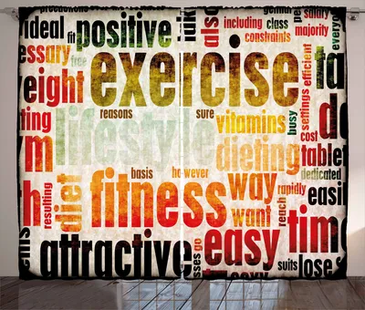 Produktbild von ABAKUHAUS Fitness Rustikaler Vorhang, Grunge-Rahmen mit Worten, Wohnzimmer Universalband Gardinen mit Schlaufen und Haken, 280 x 260 cm, Mehrfarbig