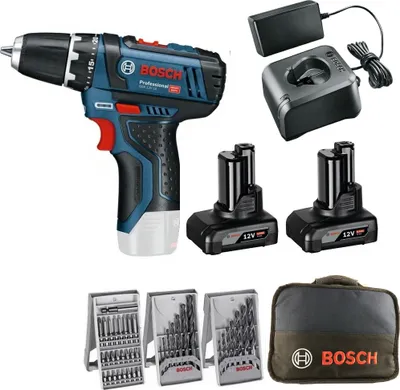 Produktbild von Bosch Akku Bohrschrauber GSR 12V-15 ( 10,8V )2 Akkus 4,0Ah Tasche Bohrer Bits