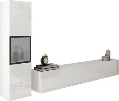 Produktbild von MIRJAN24 Wohnwand Berlin I, Stilvoll Wohnzimmer-Set, TV-Schrank, Modern Mediawand (Weiß / Weiß Hochglanz, ohne Beleuchtung)